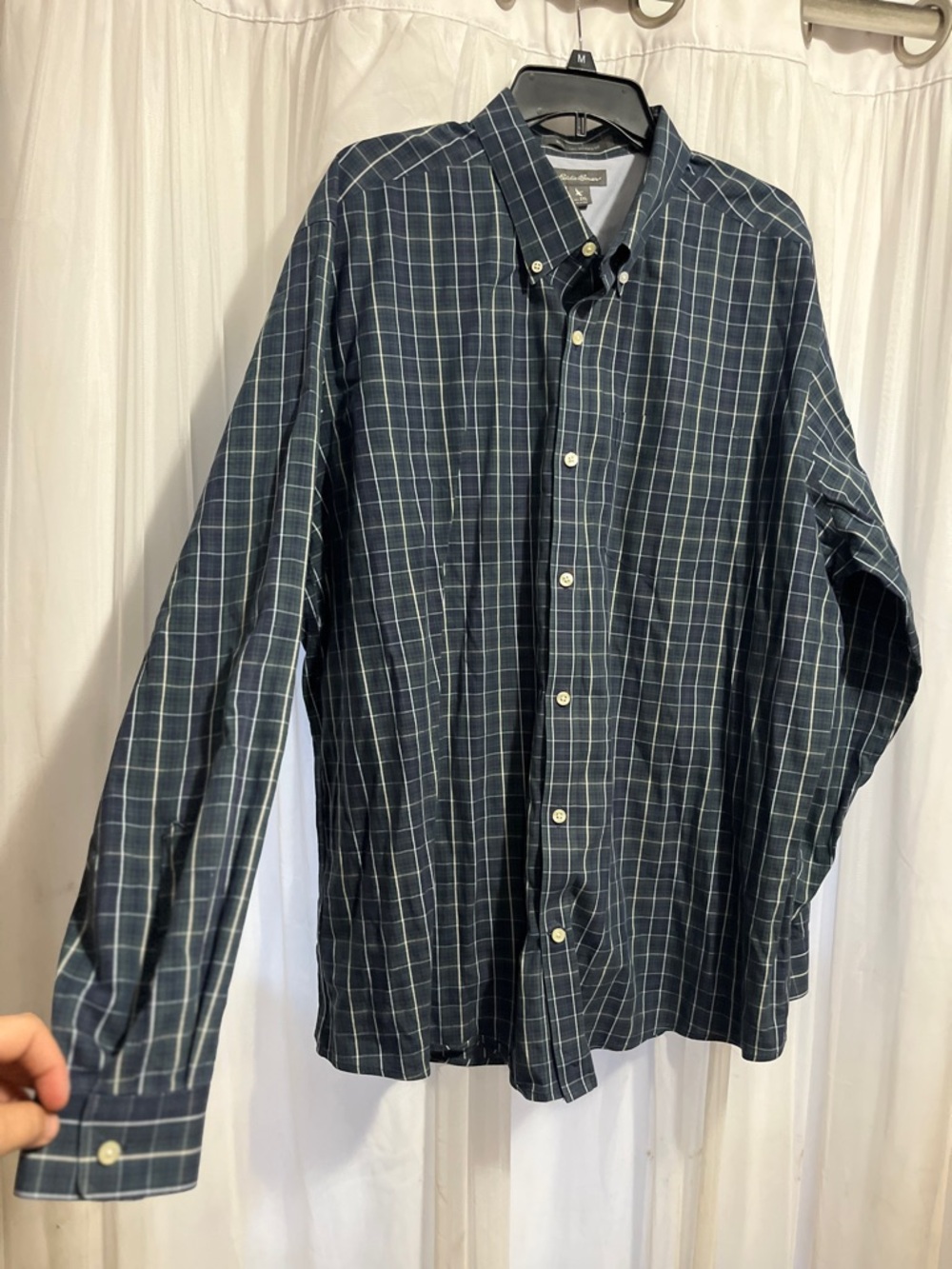 Eddie Bauer Dark Blue Plaid Button-Down Shirt men’s church preppy 2xlarge